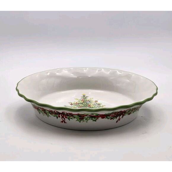 Christopher Radko Traditions Holiday Celebrations Quiche Pie Plate Dish 10" - Picture 4 of 16